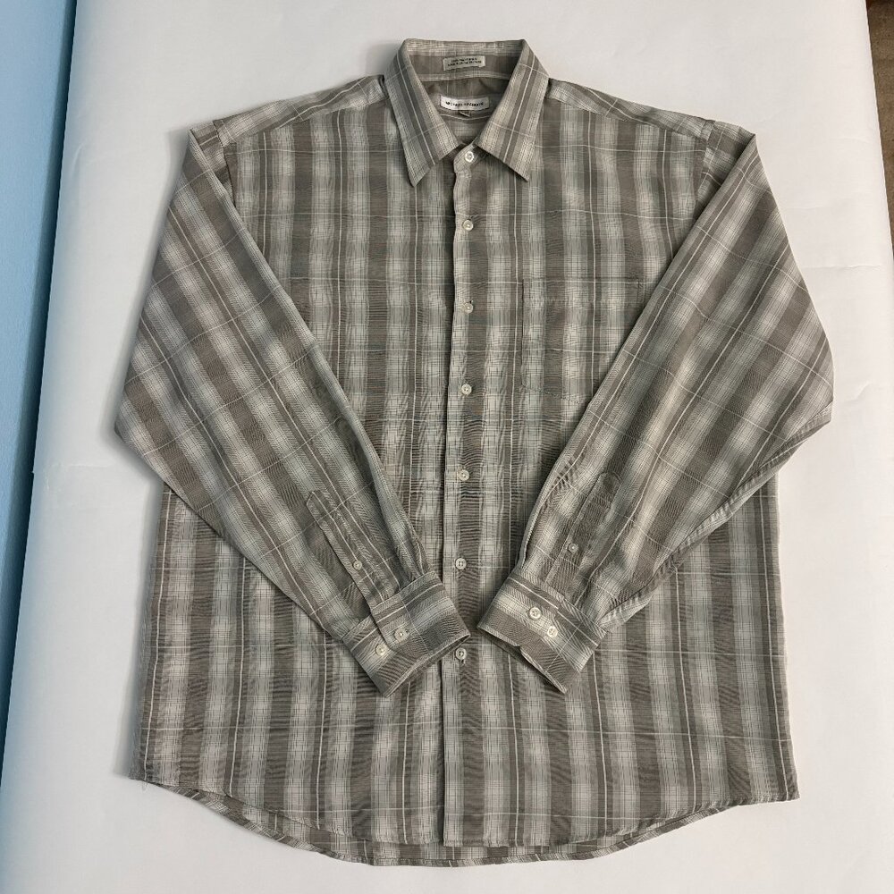 Michael Brandon Long Sleeve Beige and Brown Plaid Button Up Shirt Size XL